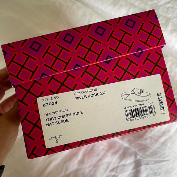 TORY BURCH CHARM MULES-RIVER ROCK - Picture 3 of 5